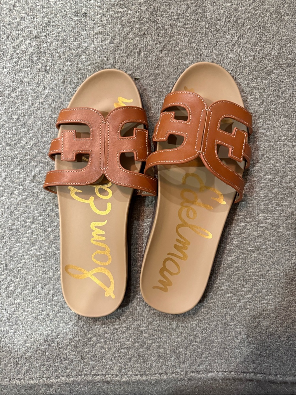 Sam Edelman Tan Brown Leather Cutout Slide Sandals